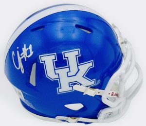 CJ Baxter autograph, CJ Baxter signed, Kentucky Wildcats memorabilia, signed mini helmet, Kentucky collectible, BAS authenticated, autographed mini helmet, running back autograph, SEC football memorabilia, college football memorabilia, Wildcats collectible, mini helmet display, NCAA memorabilia, Kentucky football autograph, Wildcats running back