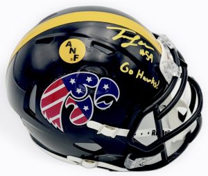 Trevor Lauck autograph, Trevor Lauck signed, Iowa Hawkeyes memorabilia, ANF mini helmet, America Needs Farmers helmet, America Needs Farmers sticker, Stars and Stripes helmet, signed mini helmet, BAS authenticated, offensive tackle autograph, Big Ten football memorabilia, college football memorabilia, Hawkeyes collectible, Joe Moore Award, Iowa football autograph