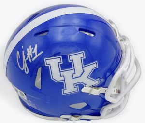 CJ Baxter autograph, CJ Baxter signed, Kentucky Wildcats memorabilia, signed mini helmet, Kentucky collectible, BAS authenticated, autographed mini helmet, running back autograph, SEC football memorabilia, college football memorabilia, Wildcats collectible, mini helmet display, NCAA memorabilia, Kentucky football autograph, Wildcats running back