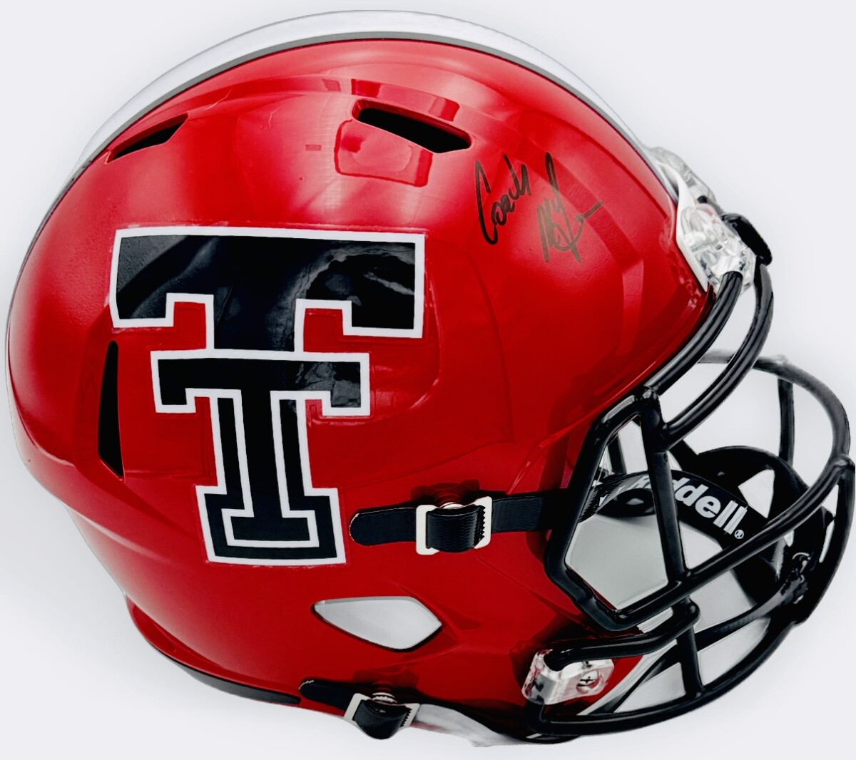 Joey McGuire autograph, Joey McGuire signed, Texas Tech Red Raiders memorabilia, signed full size helmet, Texas Tech collectible, BAS authenticated, autographed helmet, head coach autograph, Big 12 football memorabilia, college football memorabilia, Red Raiders collectible, replica helmet autograph, Big 12 champion coach, full size helmet display, Texas Tech football autograph