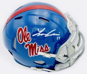 Lucas Carneiro autograph, Lucas Carneiro signed, Ole Miss Rebels memorabilia, signed mini helmet, Ole Miss collectible, BAS authenticated, autographed mini helmet, kicker autograph, SEC football memorabilia, college football memorabilia, Rebels collectible, mini helmet display, Lou Groza watch list, CFP memorabilia, Ole Miss football autograph