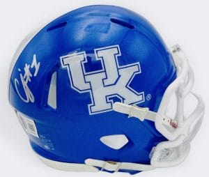 CJ Baxter autograph, CJ Baxter signed, Kentucky Wildcats memorabilia, signed mini helmet, Kentucky collectible, BAS authenticated, autographed mini helmet, running back autograph, SEC football memorabilia, college football memorabilia, Wildcats collectible, mini helmet display, NCAA memorabilia, Kentucky football autograph, Wildcats running back
