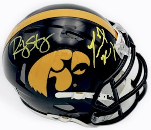 Ricky Stanzi autograph, Marvin McNutt autograph, Iowa Hawkeyes memorabilia, dual signed mini helmet, signed mini helmet, Iowa collectible, BAS authenticated, autographed mini helmet, quarterback autograph, wide receiver autograph, Big Ten football memorabilia, college football memorabilia, Hawkeyes collectible, Iowa all-time receiver, Iowa football autograph