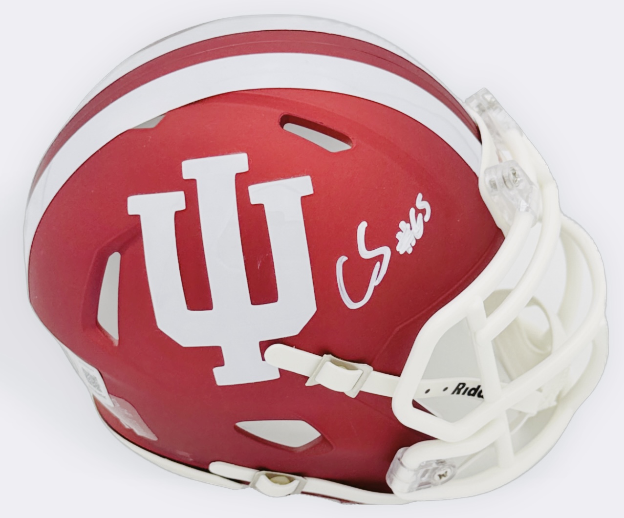 Carter Smith autograph, Carter Smith signed, Indiana Hoosiers memorabilia, national champion memorabilia, signed mini helmet, Indiana collectible, BAS authenticated, autographed mini helmet, offensive tackle autograph, Big Ten football memorabilia, college football memorabilia, Hoosiers collectible, mini helmet display, All-American autograph, Indiana football autograph
