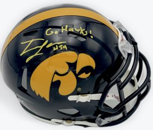 Trevor Lauck autograph, Trevor Lauck signed, Iowa Hawkeyes memorabilia, signed mini helmet, Iowa collectible, BAS authenticated, autographed mini helmet, offensive tackle autograph, Big Ten football memorabilia, college football memorabilia, Hawkeyes collectible, mini helmet display, Joe Moore Award, Iowa football autograph, offensive line autograph