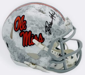 Suntarine Perkins autograph, Suntarine Perkins signed, Ole Miss Rebels memorabilia, Realtree mini helmet, signed mini helmet, BAS authenticated, autographed mini helmet, linebacker autograph, SEC football memorabilia, college football memorabilia, Rebels collectible, camo helmet display, All-American autograph, Ole Miss defense, mini helmet collectible