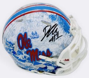 Deuce Alexander autograph, Deuce Alexander signed, Ole Miss Rebels memorabilia, Realtree mini helmet, signed mini helmet, BAS authenticated, autographed mini helmet, wide receiver autograph, SEC football memorabilia, college football memorabilia, Rebels collectible, camo helmet display, Ole Miss offense, mini helmet collectible, breakout star autograph