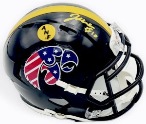 Jeremy Hecklinski autograph, Jeremy Hecklinski signed, Iowa Hawkeyes memorabilia, ANF mini helmet, America Needs Farmers helmet, Stars and Stripes helmet, signed mini helmet, BAS authenticated, quarterback autograph, Big Ten football memorabilia, college football memorabilia, Hawkeyes collectible, patriotic helmet display, mini helmet collectible, Iowa football autograph