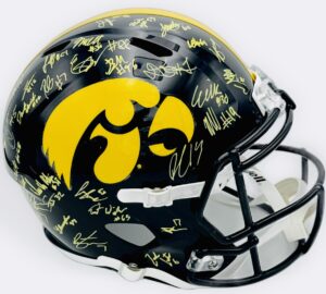 Iowa Hawkeyes team signed helmet, Tony Diaz autograph, Reece Vander Zee autograph, Hank Brown autograph, Zach Lutmer autograph, 2026 Iowa Hawkeyes memorabilia, Big Ten memorabilia, 2026 team signed helmet, BAS authenticated, Hawkeyes team collectible, Big Ten football memorabilia, college football memorabilia, Hawkeyes roster autograph, full size helmet display, Iowa football autograph