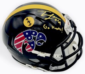 Trevor Lauck autograph, Trevor Lauck signed, Iowa Hawkeyes memorabilia, ANF mini helmet, America Needs Farmers helmet, America Needs Farmers sticker, Stars and Stripes helmet, signed mini helmet, BAS authenticated, offensive tackle autograph, Big Ten football memorabilia, college football memorabilia, Hawkeyes collectible, Joe Moore Award, Iowa football autograph