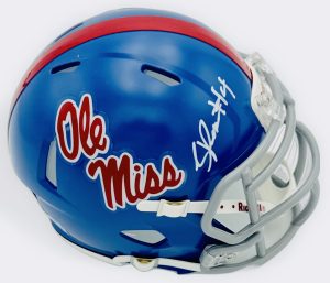 Suntarine Perkins autograph, Suntarine Perkins signed, Ole Miss Rebels memorabilia, signed mini helmet, Ole Miss collectible, BAS authenticated, autographed mini helmet, linebacker autograph, SEC football memorabilia, college football memorabilia, Rebels collectible, mini helmet display, All-American autograph, Ole Miss football autograph, Ole Miss defense
