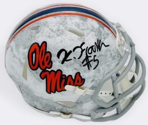 Kam Franklin autograph, Kam Franklin signed, Ole Miss Rebels memorabilia, Realtree mini helmet, signed mini helmet, BAS authenticated, autographed mini helmet, defensive lineman autograph, SEC football memorabilia, college football memorabilia, Rebels collectible, camo helmet display, Ole Miss defense, mini helmet collectible, Mississippi native autograph