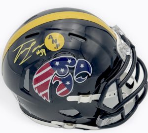 Trevor Lauck autograph, Trevor Lauck signed, Iowa Hawkeyes memorabilia, Stars and Stripes mini helmet, signed mini helmet, BAS authenticated, autographed mini helmet, offensive tackle autograph, Big Ten football memorabilia, college football memorabilia, Hawkeyes collectible, patriotic helmet display, Joe Moore Award, mini helmet collectible, Iowa football autograph