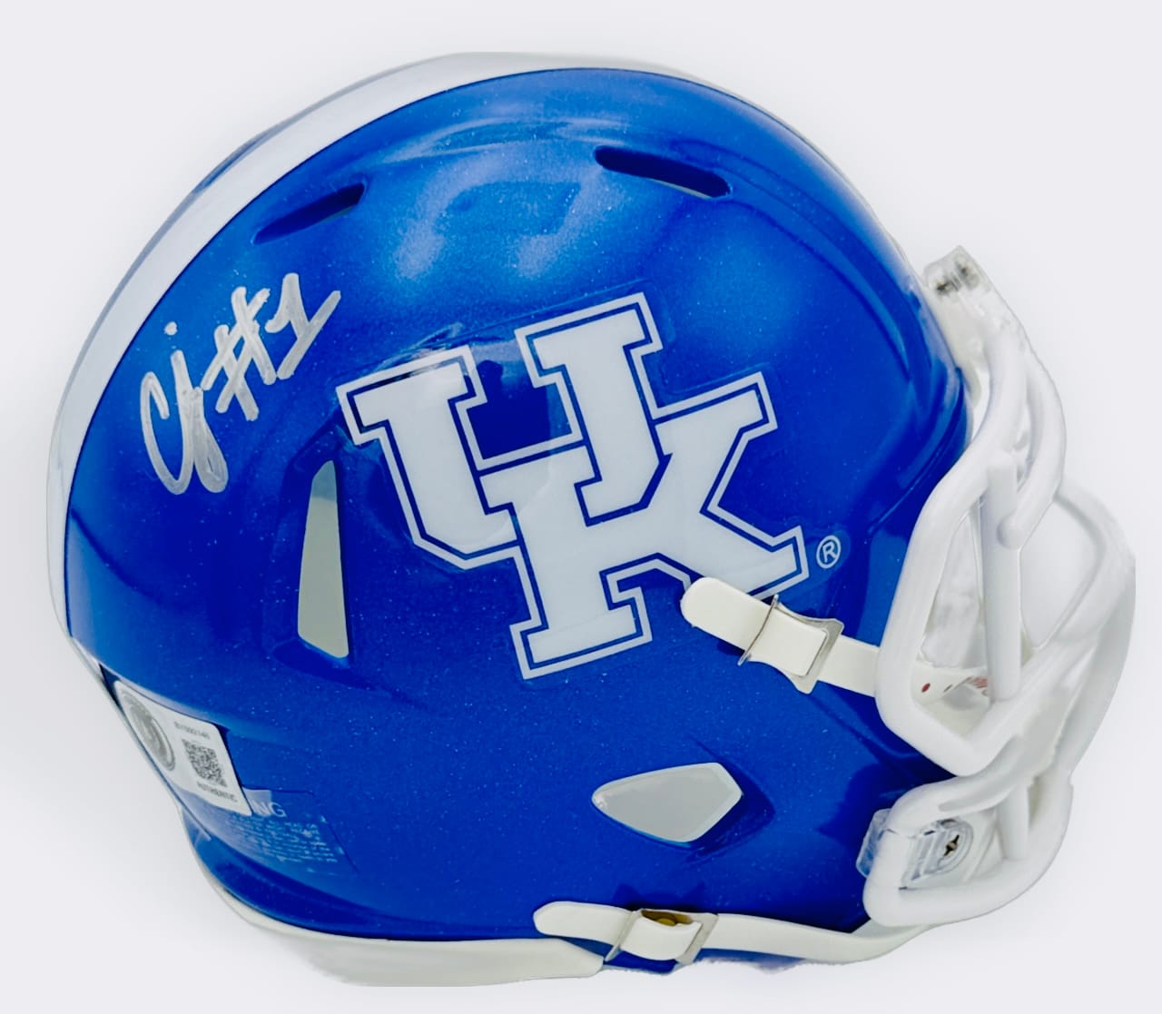 CJ Baxter autograph, CJ Baxter signed, Kentucky Wildcats memorabilia, signed mini helmet, Kentucky collectible, BAS authenticated, autographed mini helmet, running back autograph, SEC football memorabilia, college football memorabilia, Wildcats collectible, mini helmet display, NCAA memorabilia, Kentucky football autograph, Wildcats running back