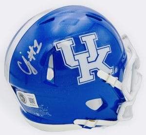 CJ Baxter autograph, CJ Baxter signed, Kentucky Wildcats memorabilia, signed mini helmet, Kentucky collectible, BAS authenticated, autographed mini helmet, running back autograph, SEC football memorabilia, college football memorabilia, Wildcats collectible, mini helmet display, NCAA memorabilia, Kentucky football autograph, Wildcats running back
