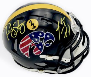 Ricky Stanzi autograph, Marvin McNutt autograph, Iowa Hawkeyes memorabilia, ANF mini helmet, America Needs Farmers helmet, Stars and Stripes helmet, dual signed mini helmet, BAS authenticated, Big Ten football memorabilia, college football memorabilia, Hawkeyes collectible, patriotic helmet display, Iowa all-time receiver, mini helmet collectible, Iowa football autograph
