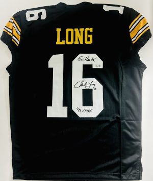 Chuck Long autograph, Chuck Long signed, Iowa Hawkeyes memorabilia, signed custom jersey, Iowa collectible, BAS authenticated, autographed football jersey, quarterback autograph, Big Ten football memorabilia, college football memorabilia, Hawkeyes collectible, Heisman runner-up, College Football Hall of Fame, Maxwell Award winner, Iowa football autograph