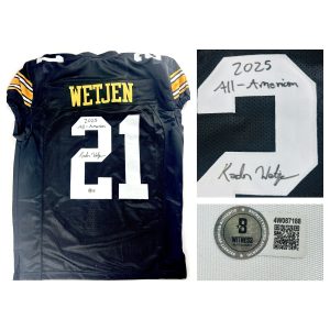 Kaden Wetjen autograph, Kaden Wetjen signed, Iowa Hawkeyes memorabilia, signed custom jersey, football jersey autograph, Iowa collectible, BAS authenticated, autographed football jersey, return specialist autograph, Big Ten football memorabilia, college football memorabilia, Hawkeyes collectible, Jet Award winner, consensus All-American, Iowa football autograph