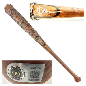 Jeffrey Dean Morgan autograph, Jeffrey Dean Morgan signed, Negan autograph, McFarlane Toys Lucille bat, Lucille bat replica, The Walking Dead memorabilia, signed Lucille bat, BAS authenticated, Walking Dead Dead City, TV memorabilia, horror memorabilia, Negan collectible, prop replica autograph, Walking Dead collectible, entertainment memorabilia