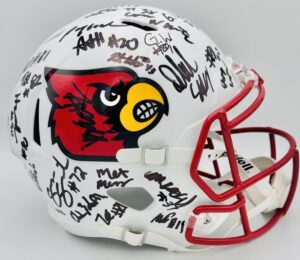 Louisville Cardinals team signed helmet, Isaac Brown autograph, Keyjuan Brown autograph, Antonio Watts autograph, 2026 Louisville Cardinals memorabilia, ACC football memorabilia, 2026 team signed helmet, BAS authenticated, Louisville team collectible, college football memorabilia, full size helmet display, Cardinals roster autograph, football memorabilia, Louisville football autograph, Cardinals running back