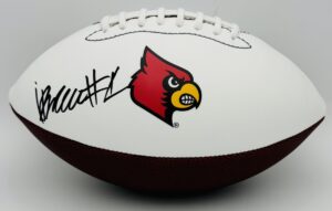 ACC football memorabilia, ACC Rookie of the Year, autographed football, BAS authenticated, Cardinals collectible, Cardinals running back, college football memorabilia, football memorabilia, Isaac Brown autograph, Isaac Brown signed, Louisville Cardinals memorabilia, Louisville collectible, Louisville football autograph, running back autograph, signed logo football