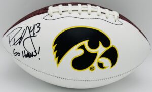 autographed football, BAS authenticated, Big Ten football memorabilia, college football memorabilia, football memorabilia, Hawkeyes collectible, Indianapolis Colts autograph, Iowa collectible, Iowa football autograph, Iowa Hawkeyes memorabilia, linebacker autograph, Orange Bowl champion, Pat Angerer autograph, Pat Angerer signed, signed logo football