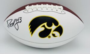 autographed football, BAS authenticated, Big Ten football memorabilia, college football memorabilia, football memorabilia, Hawkeyes collectible, Indianapolis Colts autograph, Iowa collectible, Iowa football autograph, Iowa Hawkeyes memorabilia, linebacker autograph, Orange Bowl champion, Pat Angerer autograph, Pat Angerer signed, signed logo football
