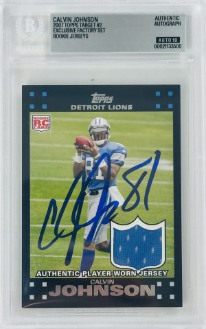 Calvin Johnson Signed 2007 Topps Rookie Jerseys Rookie Card RC – Autograph – BAS Auto Grade 10