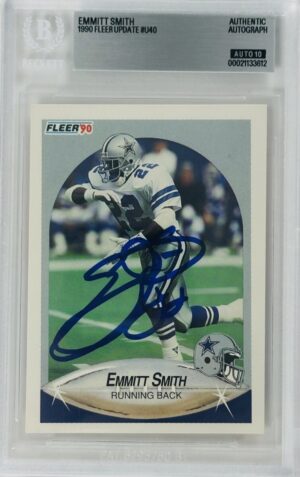 Emmitt Smith Signed 1990 Fleer Rookie Card RC – Dallas Cowboys – Autograph – BAS Auto Grade 10