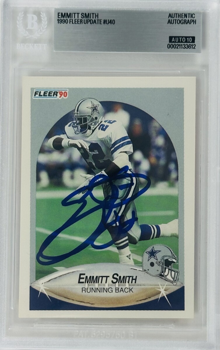 Emmitt Smith Signed 1990 Fleer Rookie Card RC β Dallas Cowboys β Autograph β BAS Auto Grade 10
