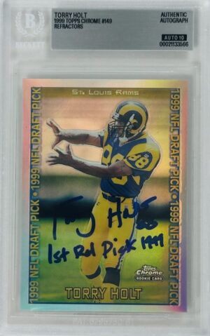 Torry Holt Signed 1999 Topps Chrome Refractor Rookie Card RC – Autograph – BAS Auto Grade 10