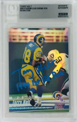 Torry Holt Signed 1999 Stadium Club Chrome Refractor Rookie Card RC – Autograph – BAS Auto Grade 10