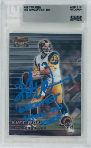 Kurt Warner Signed 1999 Bowman’s Best Rookie Card RC – With Inscription – Autograph – BAS Auto Grade 10