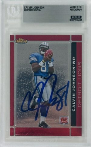 Calvin Johnson Signed 2007 Topps Finest Rookie Card RC – Detroit Lions – Autograph – BAS Auto Grade 10