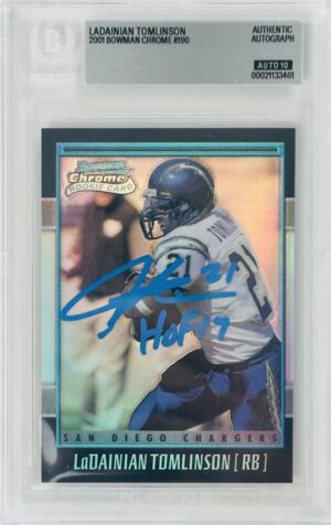 LaDainian Tomlinson Signed 2001 Bowman Chrome Refractor Rookie Card RC /1999 – Autograph – BAS Auto Grade 10