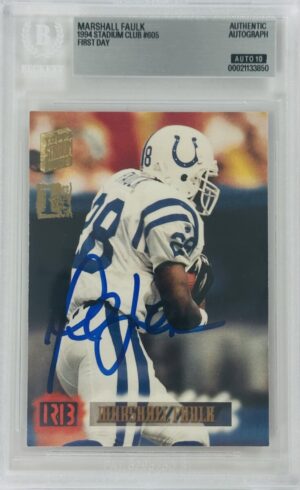 Marshall Faulk Signed 1994 Stadium Club First Day Issue Rookie Card RC – Autograph – BAS Auto Grade 10