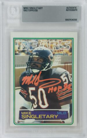 1983 Topps, 1983 Topps rookie, 1985 Bears, BAS authenticated, BAS slab, Beckett slabbed, Chicago Bears memorabilia, football card autograph, Mike Singletary autograph, Mike Singletary RC, Mike Singletary rookie card, Mike Singletary signed, Pro Football Hall of Fame, signed rookie card, vintage rookie card