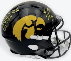 Marvin McNutt autograph, Marvin McNutt signed, Iowa Hawkeyes helmet, Iowa Hawkeyes signed helmet, full size helmet signed, replica helmet autograph, stat inscription autograph, Iowa football memorabilia, Big Ten football collectible, college football memorabilia, Hawkeyes collectible, signed football helmet, Iowa receiver autograph, Hawkeyes football collectible