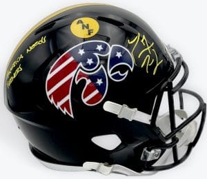 Marvin McNutt autograph, Marvin McNutt signed, Iowa Hawkeyes helmet, ANF helmet Iowa, America Needs Farmers helmet, Iowa Hawkeyes signed helmet, full size helmet signed, replica helmet autograph, Iowa football memorabilia, Big Ten football collectible, college football memorabilia, Hawkeyes collectible, signed football helmet, Iowa receiver autograph, Hawkeyes football collectible