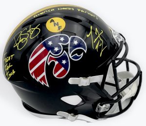 Ricky Stanzi autograph, Marvin McNutt autograph, Ricky Stanzi signed, Marvin McNutt signed, Iowa Hawkeyes helmet, ANF helmet Iowa, America Needs Farmers helmet, Iowa Hawkeyes signed helmet, full size helmet signed, dual signed helmet, Iowa football memorabilia, Big Ten football collectible, college football memorabilia, Hawkeyes collectible, signed football helmet