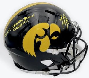 Marvin McNutt autograph, Marvin McNutt signed, Iowa Hawkeyes helmet, Iowa Hawkeyes signed helmet, full size helmet signed, replica helmet autograph, Iowa football memorabilia, Big Ten football collectible, college football memorabilia, Hawkeyes collectible, signed football helmet, Iowa receiver autograph, Hawkeyes football collectible