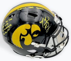 Marvin McNutt, Marvin McNutt autograph, Marvin McNutt signed helmet, Iowa Hawkeyes, Iowa Hawkeyes football, Iowa signed helmet, Iowa Hawkeyes autograph, Hawkeyes memorabilia, Iowa football collectible, Signed full size helmet, College football signed helmet, NCAA football memorabilia, Stat inscription helmet, Big Ten football memorabilia, Iowa wide receiver autograph