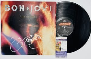 Jon Bon Jovi autograph, Jon Bon Jovi signed, Bon Jovi vinyl signed, 7800 Fahrenheit album, Bon Jovi collectible, signed vinyl record, rock music memorabilia, classic rock autograph, 1980s rock collectible, music memorabilia collectible, Bon Jovi fan collectible, signed record album, vinyl record autograph, Jon Bon Jovi collectible