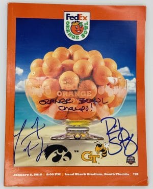 Ricky Stanzi, Marvin McNutt, Ricky Stanzi autograph, Marvin McNutt autograph, Iowa Hawkeyes football, Orange Bowl program, 2010 Orange Bowl collectible, Iowa football memorabilia, dual signed program, college football memorabilia, bowl game program signed, Big Ten football collectible, Iowa Hawkeyes collectible, signed sports program, Hawkeyes football collectible