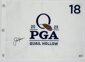 Jack Nicklaus autograph, Jack Nicklaus signed, PGA Championship 2025, Quail Hollow golf flag, golf pin flag signed, major championship memorabilia, golf memorabilia collectible, PGA Tour collectible, signed golf flag, Jack Nicklaus collectible, golf autograph collectible, championship golf flag, golf fan collectible, PGA memorabilia, signed sports memorabilia