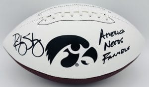 Ricky Stanzi autograph, Ricky Stanzi signed, Iowa Hawkeyes football, Iowa Hawkeyes signed football, logo football signed, official size football signed, Iowa football memorabilia, Big Ten football collectible, college football memorabilia, Hawkeyes collectible, signed sports football, Iowa quarterback autograph, Hawkeyes football collectible