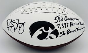 Ricky Stanzi autograph, Ricky Stanzi signed, Iowa Hawkeyes football, Iowa Hawkeyes signed football, logo football signed, official size football signed, Iowa football memorabilia, Big Ten football collectible, college football memorabilia, Hawkeyes collectible, signed sports football, Iowa quarterback autograph, Hawkeyes football collectible