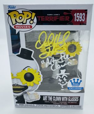 David Howard Thornton autograph, David Howard Thornton signed, Art the Clown autograph, Art the Clown Funko Pop, Terrifier Funko Pop, Funko.com exclusive, glasses variant Funko, horror Funko collectible, signed Funko Pop, horror movie memorabilia, Art the Clown collectible, Funko Pop autographed, Terrifier memorabilia, horror collectible, signed horror Funko