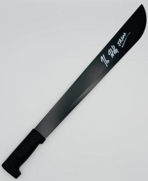 Kane Hodder autograph, Kane Hodder signed, Jason Voorhees autograph, Friday the 13th machete, Jason machete signed, horror prop collectible, signed machete, slasher film collectible, horror movie memorabilia, Jason collectible, horror weapon collectible, signed horror memorabilia, Friday the 13th memorabilia, horror collectible, Kane Hodder collectible