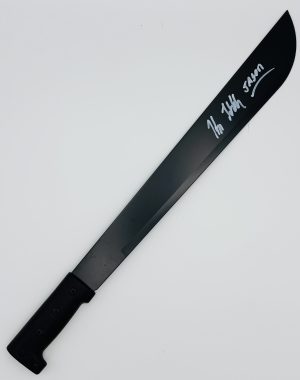Kane Hodder autograph, Kane Hodder signed, Jason Voorhees autograph, Friday the 13th machete, Jason machete signed, horror prop collectible, signed machete, slasher film collectible, horror movie memorabilia, Jason collectible, horror weapon collectible, signed horror memorabilia, Friday the 13th memorabilia, horror collectible, Kane Hodder collectible